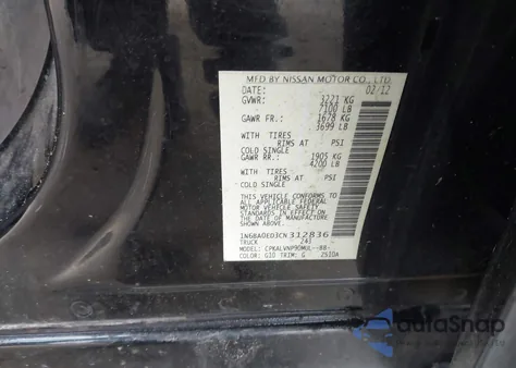 2012 Nissan Titan Sl из США, поврежденный, VIN 1N6BA0ED3CN312836